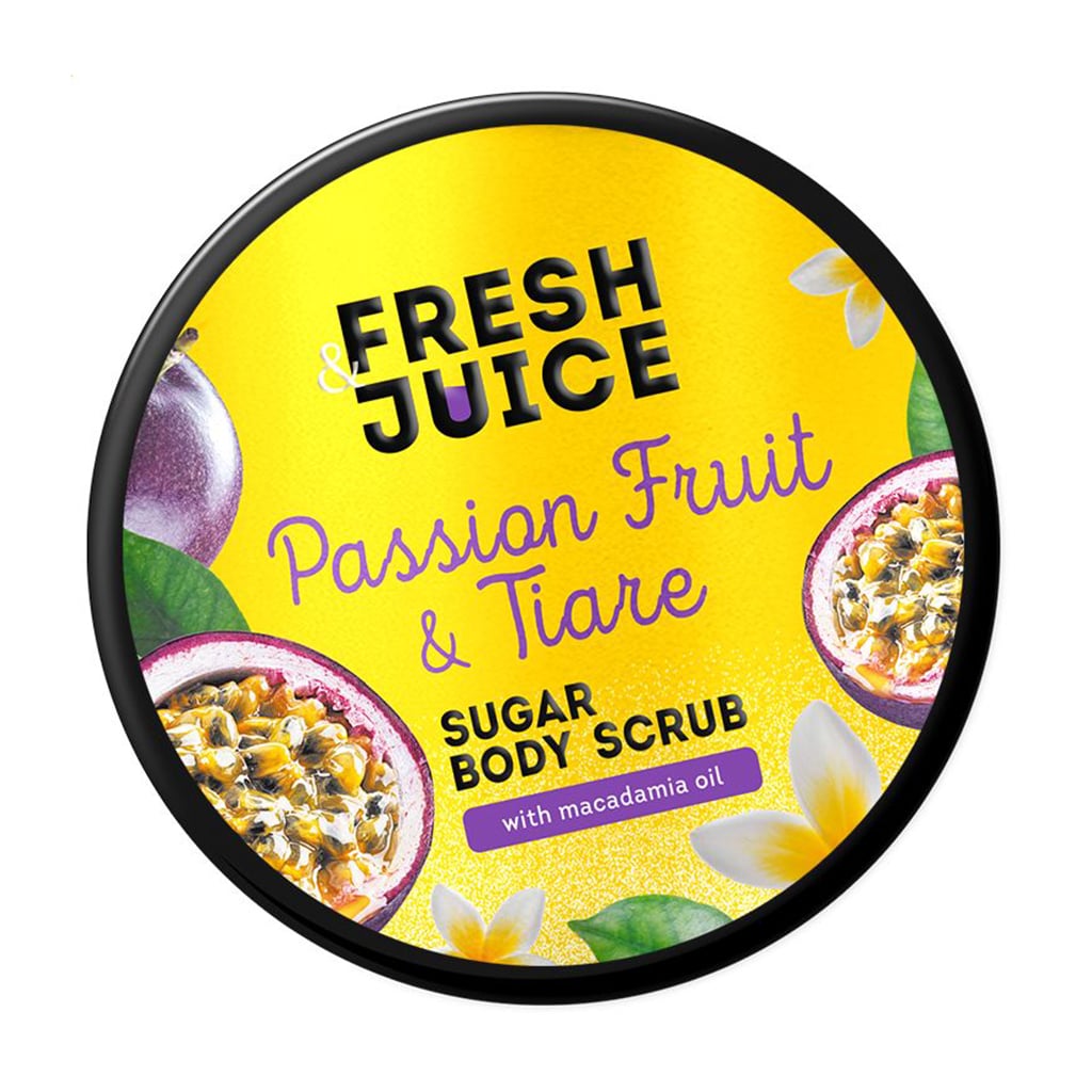 Цукровий скраб для тіла Fresh Juice Passion Fruit &amp; Tiare Sugar Body Scrub з олією макадамії, 200 мл